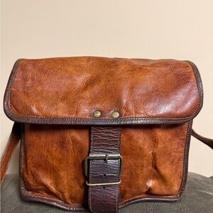 Vintage 70’s Rustic Leather Messenger Crossbody Bag